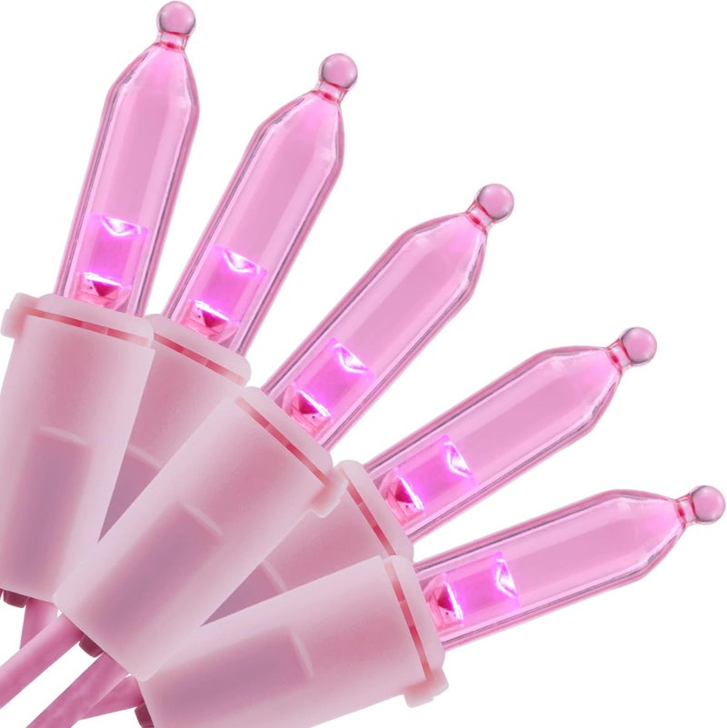 YULETIME Pink LED Christmas Lights with Pink Wire, 33 ft 100 Count UL Certified Commercial Grade Holiday String Light Set - Image 1